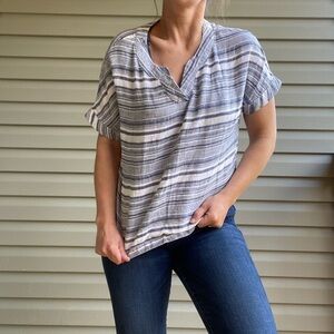 Artisan NY blue white striped linen crop top